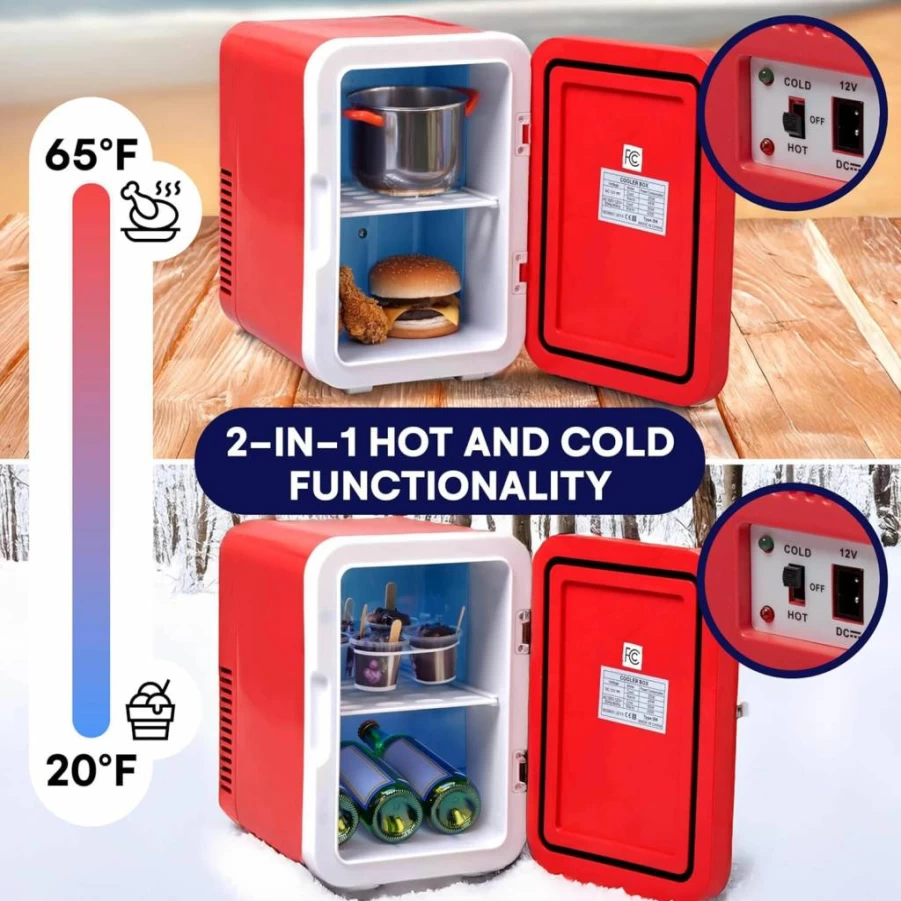 2 Lb. Depot Portable Mini Fridge for Car - 1 Gallon Compact Cooler & Warmer (20°F to 65°F) - Red Travel Fridge for Food, Drinks, Skincare - Energy Efficient Automotive Refrigerator