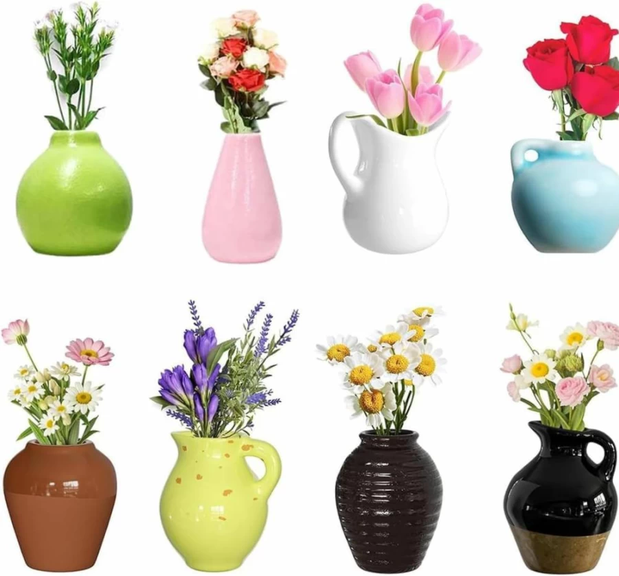 Cute Mini Ceramic Vase Magnets for Fridge - Tiny Flower Pot Decor for Kitchen, Office, Refrigerator