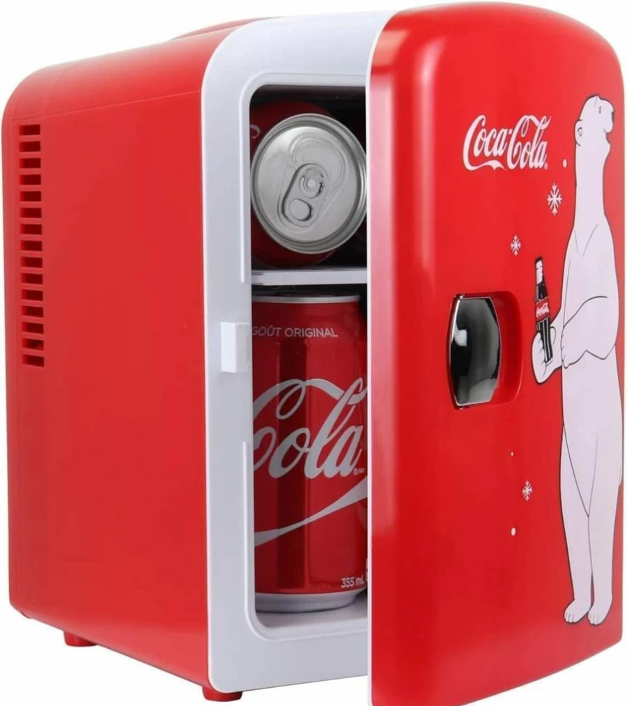Koolatron 4L Mini Fridge Red - Compact Personal Cooler for Bedroom, Office, Dorm - Ideal for Snacks, Drinks, Cosmetics