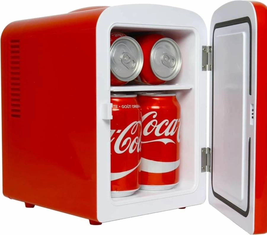 Koolatron 4L Mini Fridge Red - Compact Personal Cooler for Bedroom, Office, Dorm - Ideal for Snacks, Drinks, Cosmetics