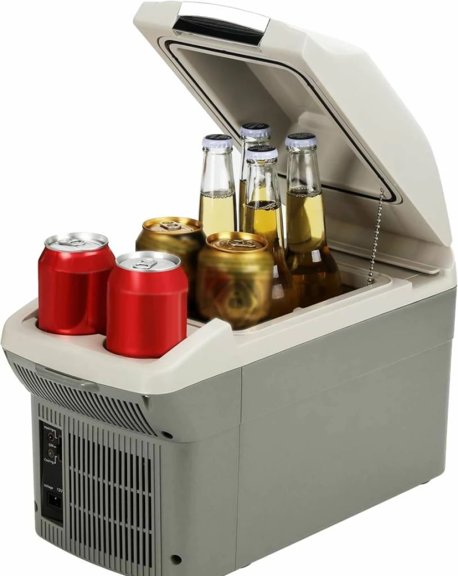 PUNEDA 12V/110V Portable Car Refrigerator Cooler and Warmer - 8 Quart (9L) Compact Thermoelectric Fridge for Car, RV, Camping - Grey