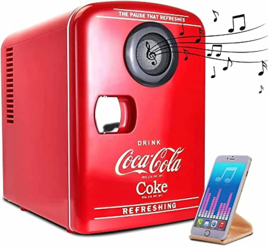 Koolatron Mini Fridge with Bluetooth - Portable 6 Can Cooler for Bedroom, Office, Car, Dorm, Patio - Compact Beverage & Makeup Chiller for Drinks, Soda, Wine