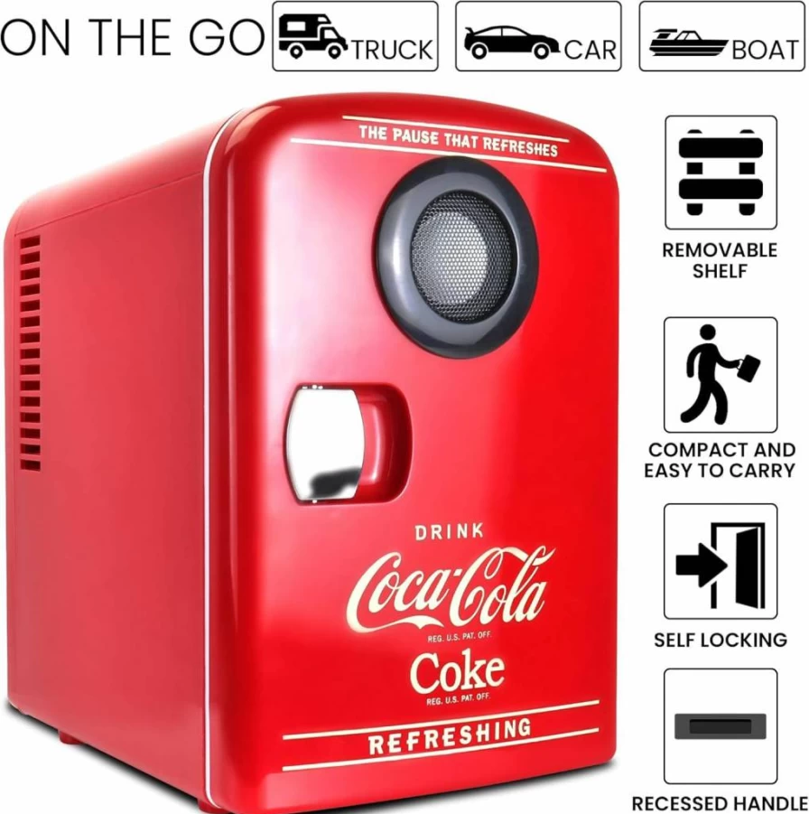 Koolatron Mini Fridge with Bluetooth - Portable 6 Can Cooler for Bedroom, Office, Car, Dorm, Patio - Compact Beverage & Makeup Chiller for Drinks, Soda, Wine