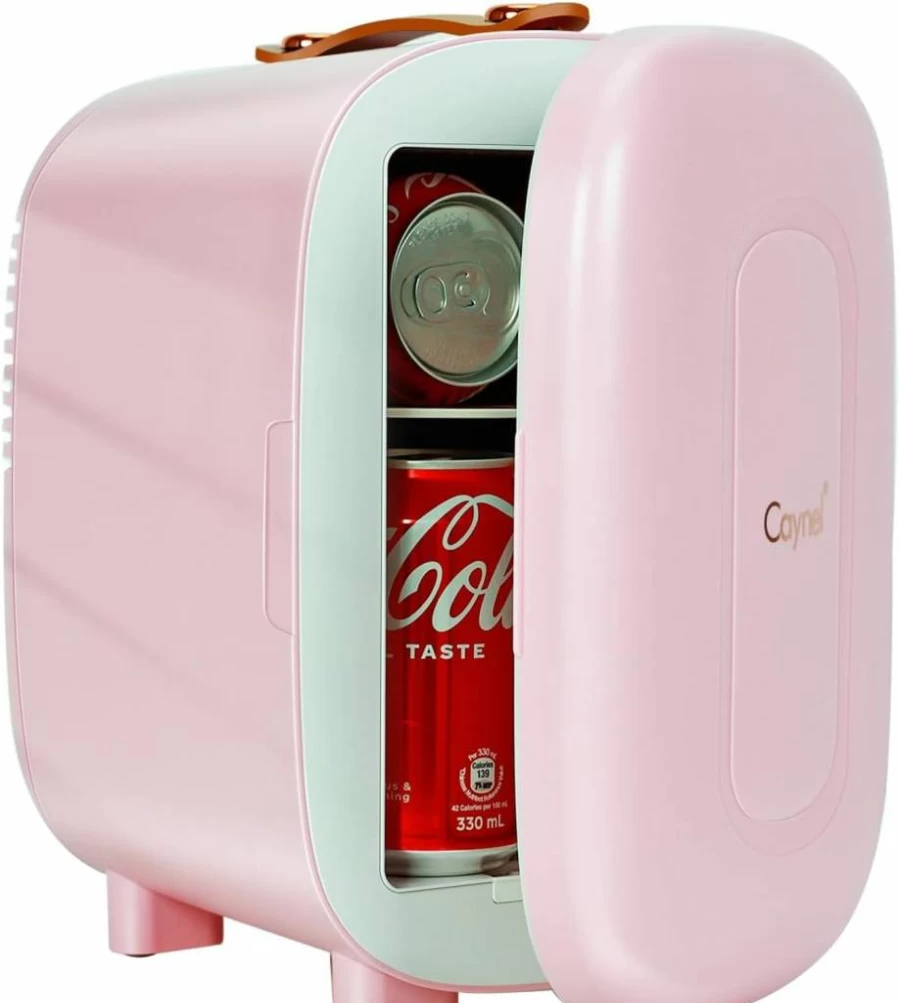 CAYNEL Mini Fridge 4L Portable Thermoelectric Cooler and Warmer for Skincare, Beverages, Food, Makeup - AC/DC Powered for Bedroom, Car, Office (White)