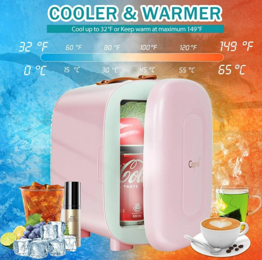 CAYNEL Mini Fridge 4L Portable Thermoelectric Cooler and Warmer for Skincare, Beverages, Food, Makeup - AC/DC Powered for Bedroom, Car, Office (White)