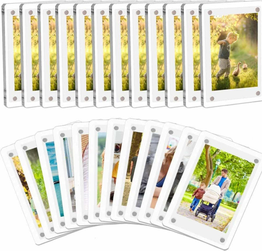 COYMOS 24-Pack Magnetic Photo Frames for Refrigerator - 2.36x3.54 Inch Double-Sided Acrylic Polaroid Frames, Super Clear Instax Mini Picture Frames