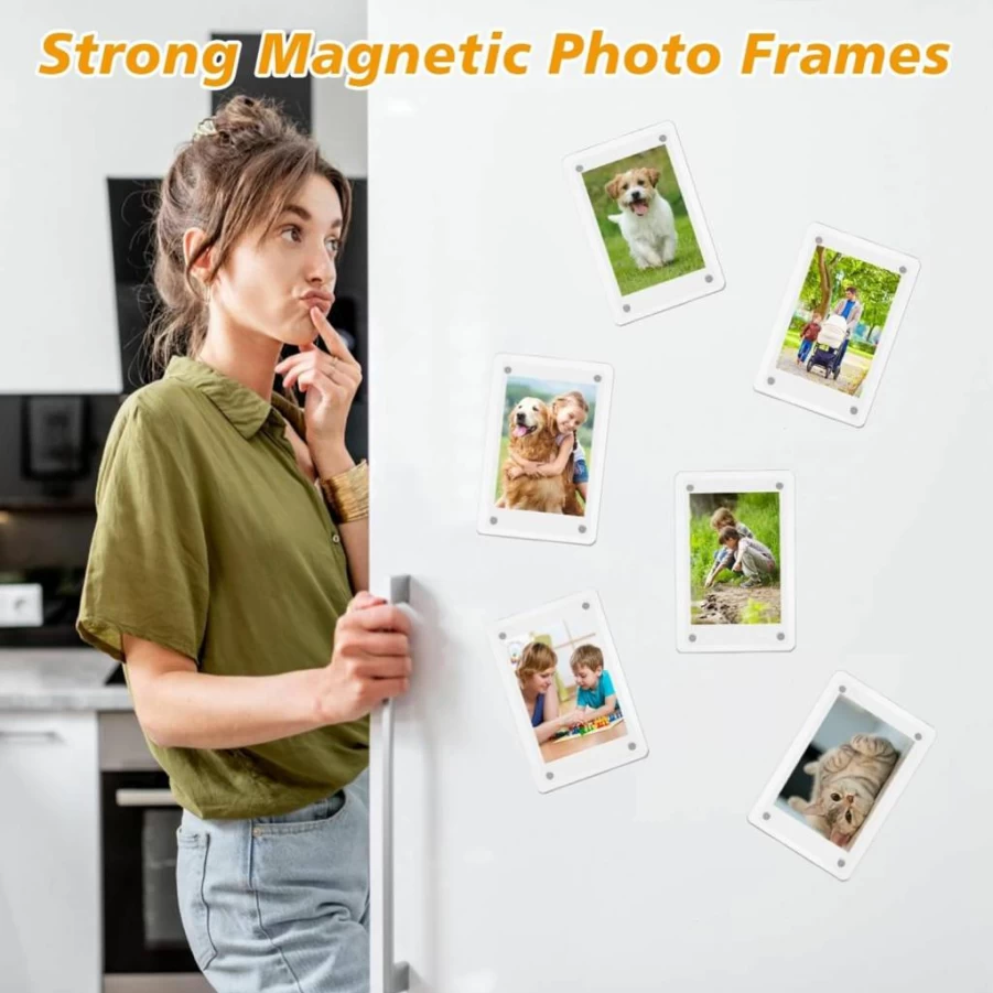 COYMOS 24-Pack Magnetic Photo Frames for Refrigerator - 2.36x3.54 Inch Double-Sided Acrylic Polaroid Frames, Super Clear Instax Mini Picture Frames