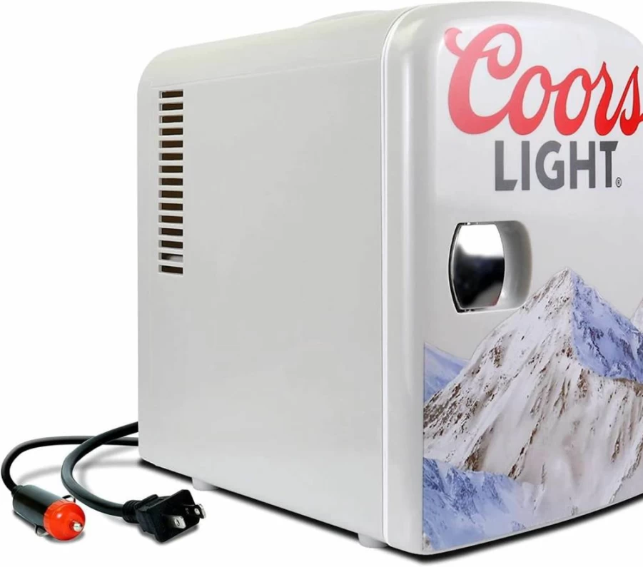 Koolatron 4L Portable Mini Fridge - 12V DC & 110V AC Cooler for 6 Cans, Beer, Snacks, Drinks - Home, Office, Dorm, Travel Essentials - Compact & Lightweight Gray Design