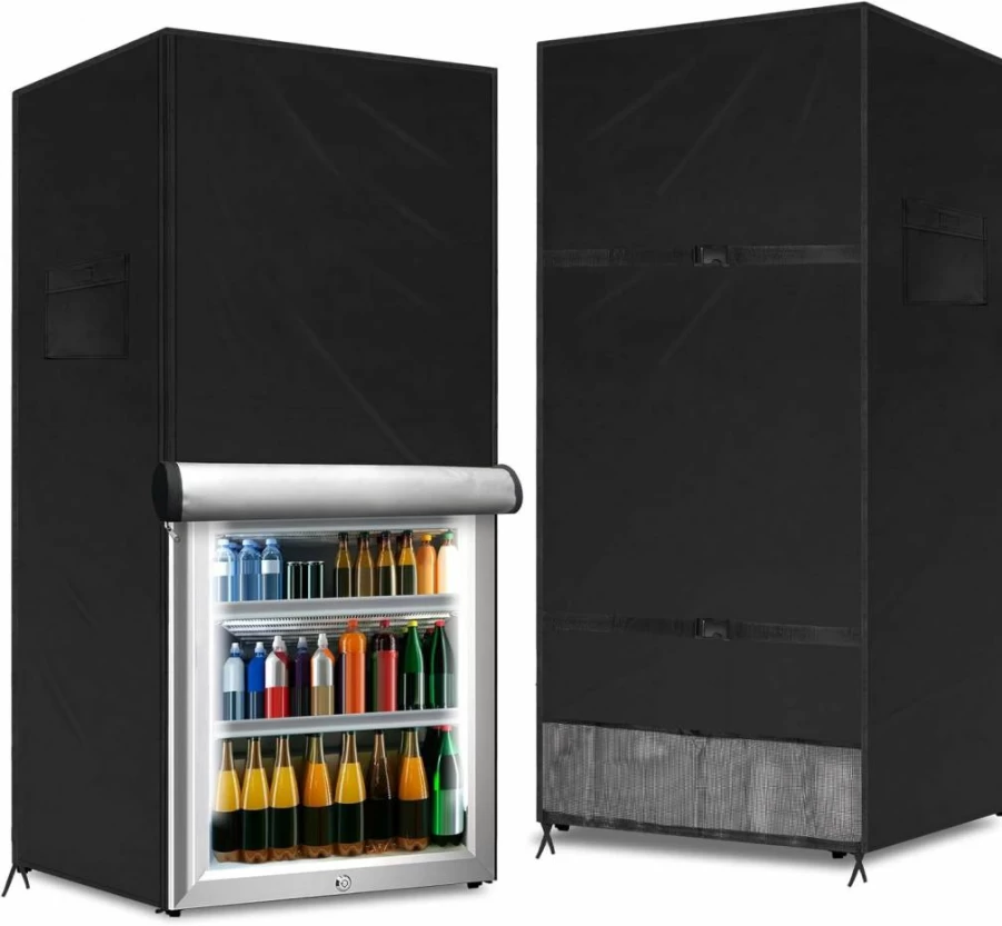 Coldairsoap Outdoor Freezer Cover - 22x23x34 Inch Dustproof, Waterproof Protection for Upright Freezers, Beverage Refrigerators, Compact 3.0 Cubic Foot Units - Black Heavy Duty UV Resistant Appliance Cover