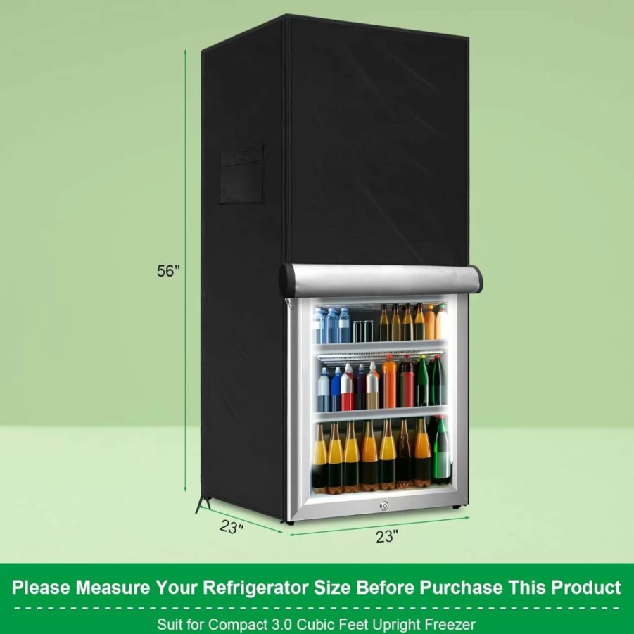 Coldairsoap Outdoor Freezer Cover - 22x23x34 Inch Dustproof, Waterproof Protection for Upright Freezers, Beverage Refrigerators, Compact 3.0 Cubic Foot Units - Black Heavy Duty UV Resistant Appliance Cover