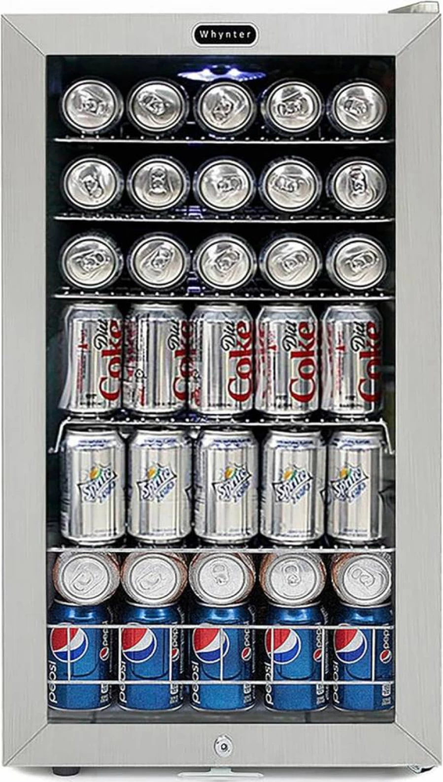 Whynter BR-130SB 3.1 Cu Ft Stainless Steel Beverage Cooler - 127-Can Capacity, Freestanding Drink Fridge with Double-Layer Glass Door