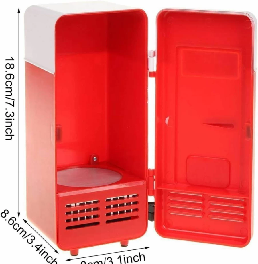 ThreeH Mini USB Fridge Cooler and Warmer for Beverage Cans - Portable Red & Black Cooler for Computer, Laptop, Office, and Car Use