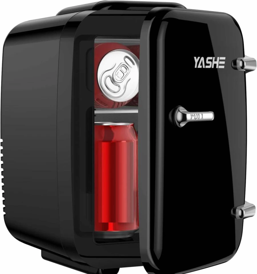 YASHE Mini Fridge 4L Thermoelectric Cooler and Warmer for Skincare, Drinks, Office, Dorm, Car - Compact 6-Can Portable Refrigerator 110V AC/12V DC in Pink