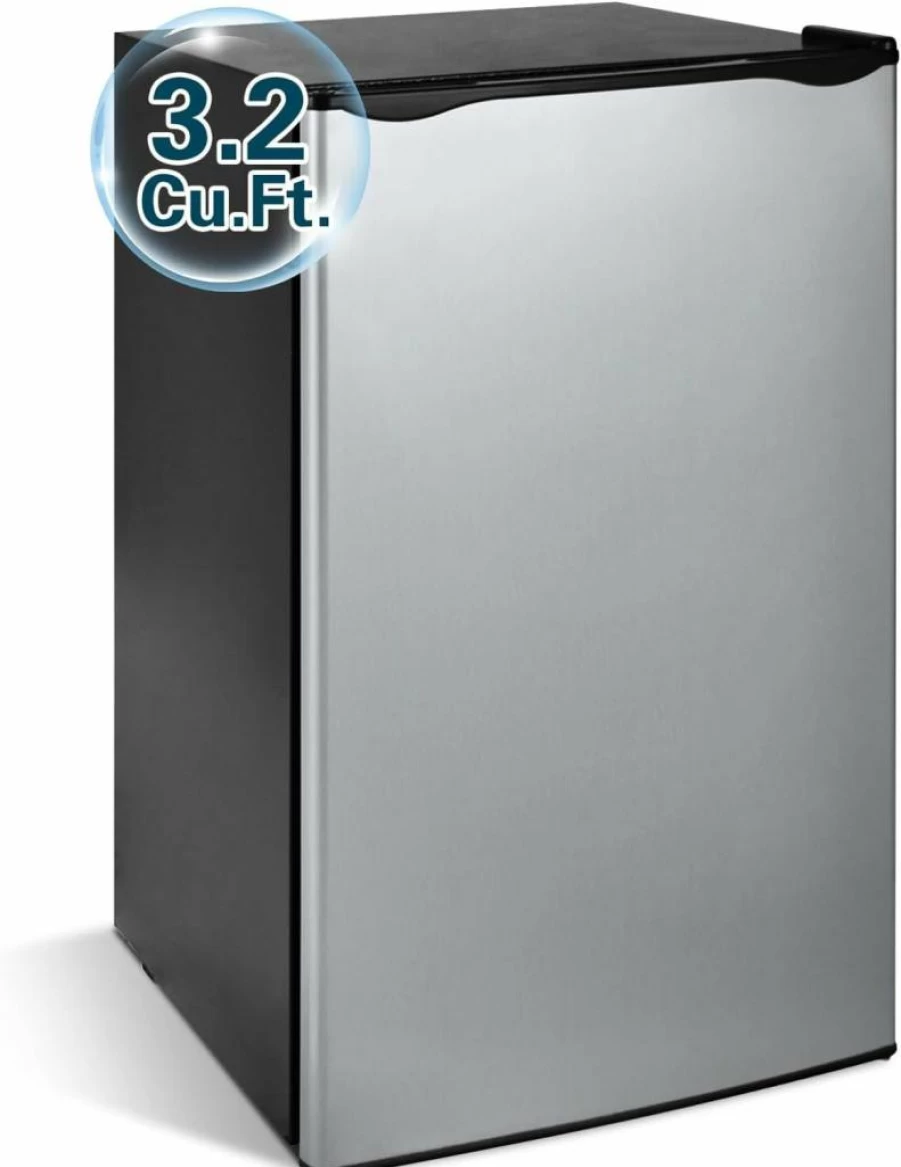 Maine 3.2 Cu. Ft. Single Door Mini Fridge for Bedroom, Office & Dorm - Compact Refrigerator with Adjustable Thermostat, Energy Efficient, Silver