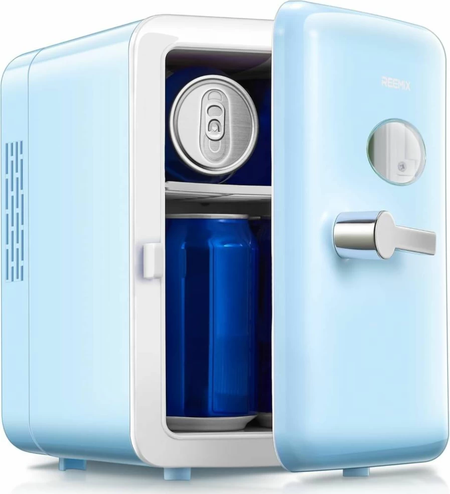 Reemix 4L Mini Skincare Fridge with LED Mirror - Portable Cosmetic Cooler & Warmer for Makeup, Bedroom, Office, Dorm & Car (Purple)