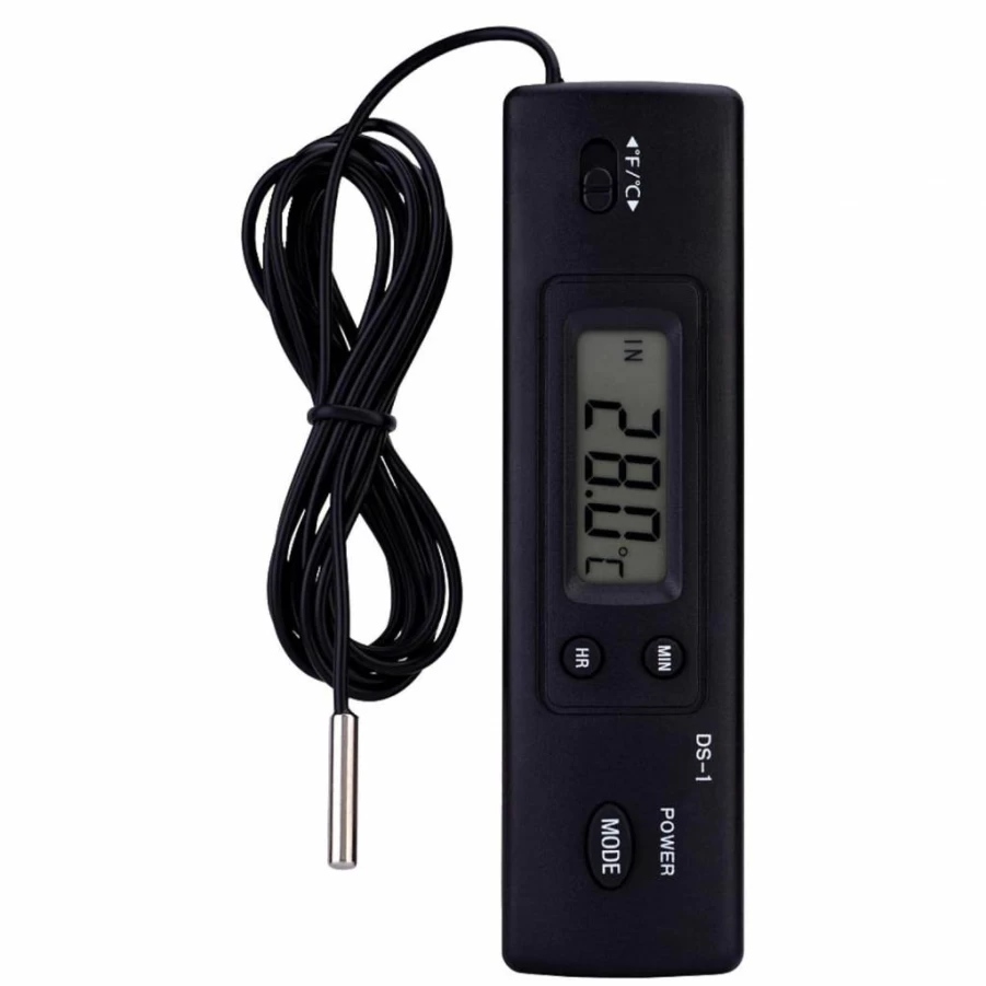 YUYTE Digital Car Clock with Thermometer - Dual Display Mini Auto Clock for Vehicle, Fridge, and Cold Storage with Wired Probe Sensor