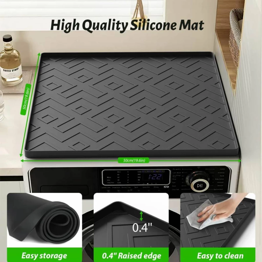 EWX Non-Slip Silicone Mat for Mini Fridge - 19.7x19.7 Inch Spill-Proof Drip Tray for Refrigerator, Washer, Dryer, Wine Cooler & Dishwasher