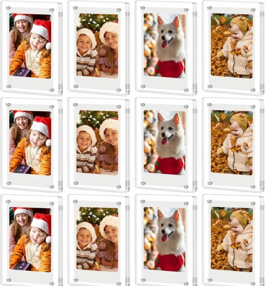 12 Pack JUOIFIP Magnetic Photo Frames for Fridge - 2.36x3.54 Inch Clear Acrylic Polaroid Picture Frames for Mini Instant Photos, Instax Wallet Size Refrigerator Magnets