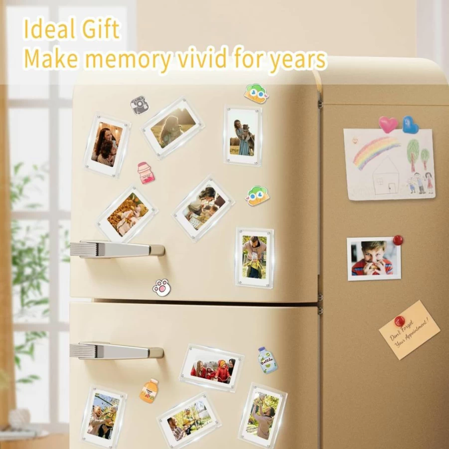 12 Pack JUOIFIP Magnetic Photo Frames for Fridge - 2.36x3.54 Inch Clear Acrylic Polaroid Picture Frames for Mini Instant Photos, Instax Wallet Size Refrigerator Magnets