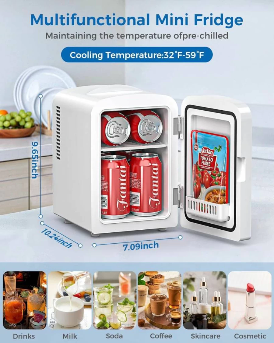 Electactic 4L Mini Fridge Portable - Compact Skincare Cooler for Bedroom, Dorm, Office, Car | White Small Refrigerator for Food, Drinks, Cosmetics