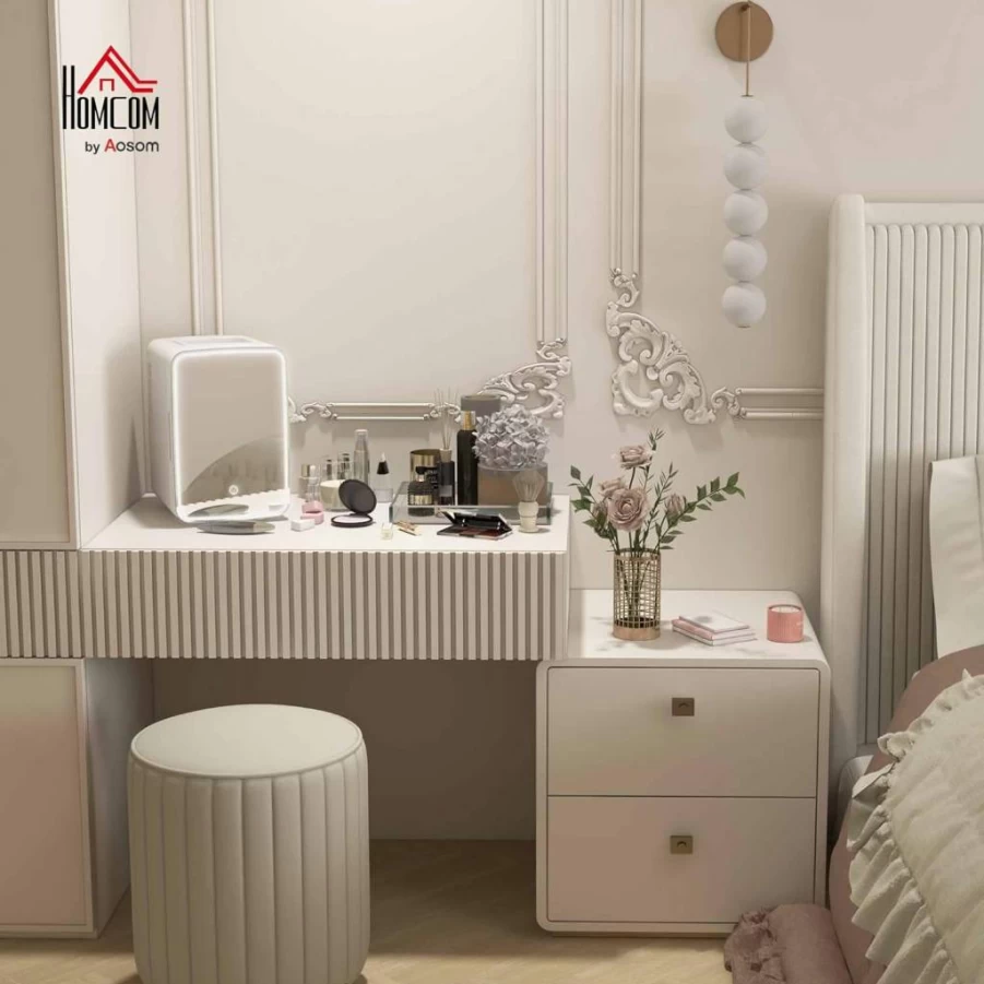 HOMCOM 10L Portable Mini Fridge with LED Mirror - AC/DC Powered Cooler & Warmer for Skincare, Cosmetics, Beverages, Bedroom or Car, White