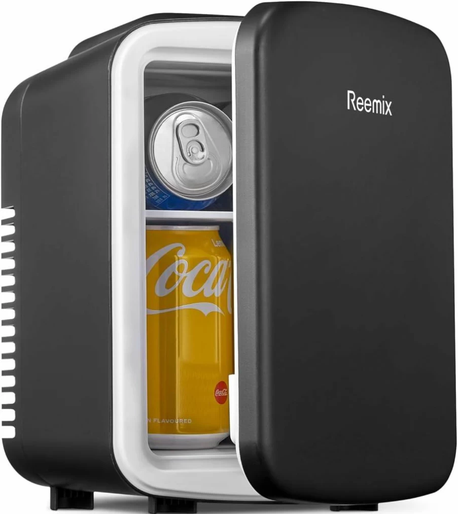 Reemix Mini Fridge 3.7L Portable Cooler and Warmer for Skincare, Cosmetics, Beverages, Food - Freon-Free Compact Refrigerator for Bedroom, Office, Car (Black)