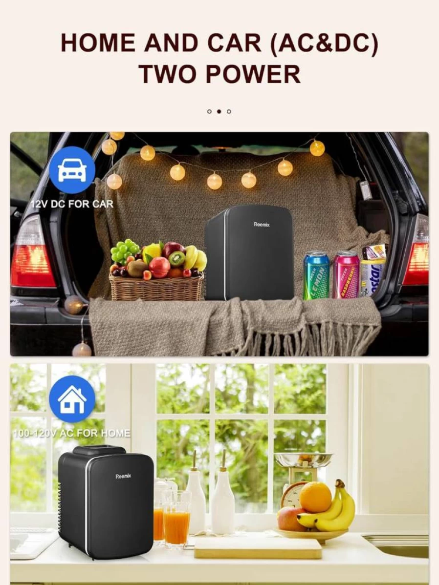 Reemix Mini Fridge 3.7L Portable Cooler and Warmer for Skincare, Cosmetics, Beverages, Food - Freon-Free Compact Refrigerator for Bedroom, Office, Car (Black)