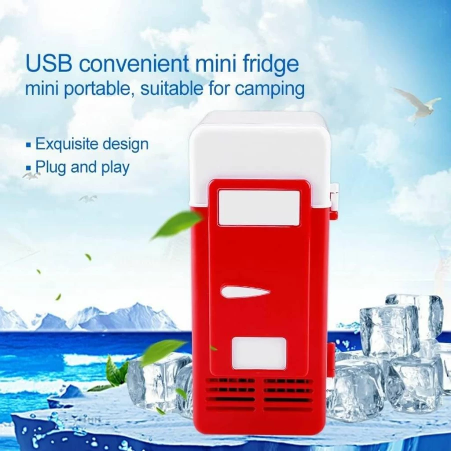 KUJOBUY Mini USB Fridge - Portable Cooler for Cans, Beverages, and Laptops - Compact Red Freezer for Soda, Drinks, and Small Snacks