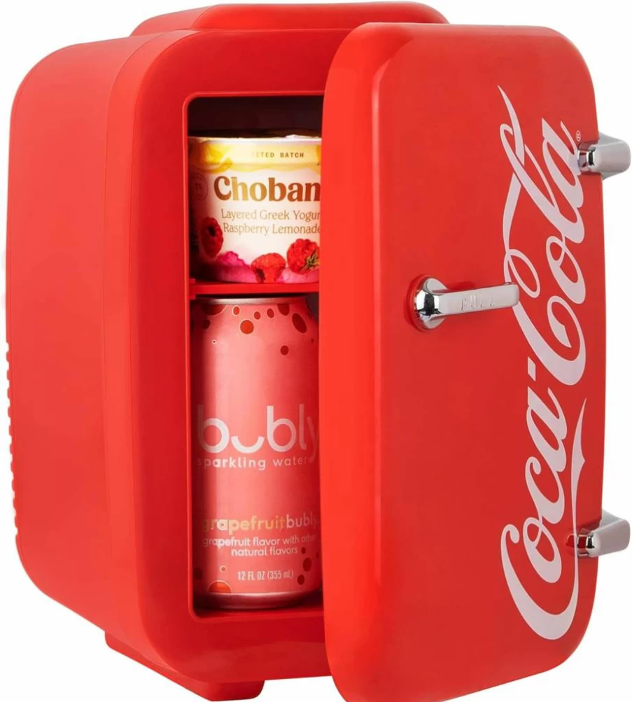 Cooluli Retro Coca-Cola 4L Mini Fridge - Portable Cooler & Warmer for Drinks, Food, Skincare - 12V AC/DC, USB - Ideal for Bedroom, Car, Office, Dorm (Red)