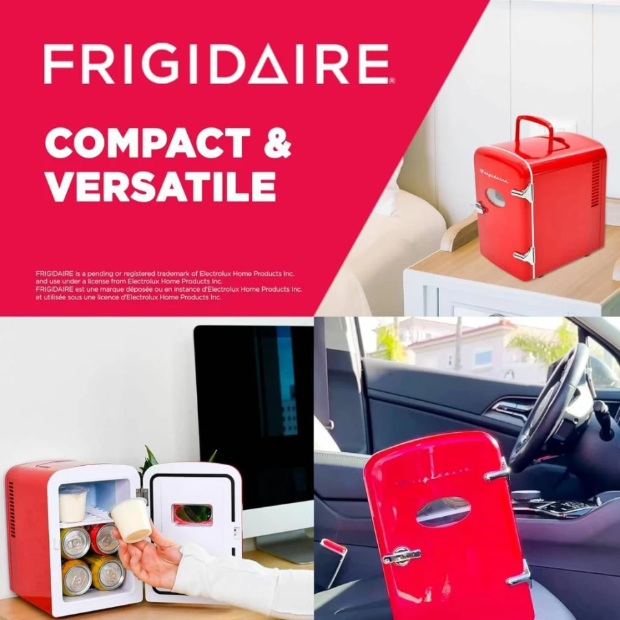Frigidaire 4L Mini Portable Fridge - Eco-Friendly Beverage Cooler for 6 Cans, Freon-Free White Compact Refrigerator