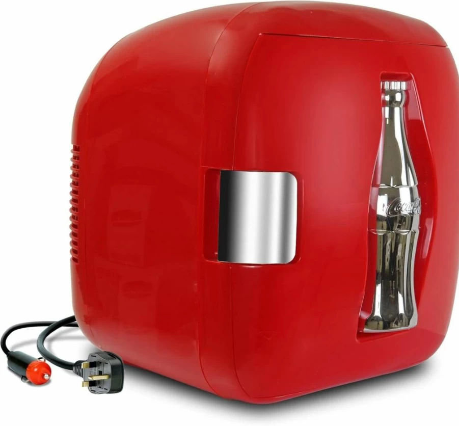 Koolatron 12 Can Portable Cooler Warmer 7.9L (8.3 Qt) with 12V/AC Cords, Personal Mini Fridge for Drinks, Snacks, Lunch, Home, Office, Dorm, Travel - Red & Silver