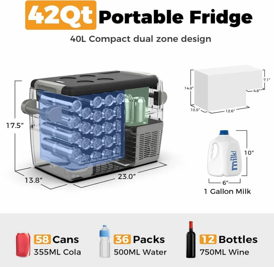 Setpower AJ30 32 Quart Portable Car Refrigerator and Freezer for Camping, Travel, RV, Truck, Fishing - 12/24V DC & 110/240V AC Electric Cooler
