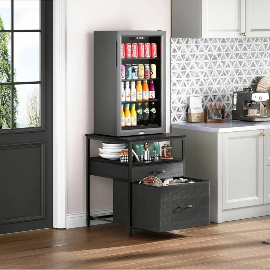 Herture Mini Fridge Stand with 3-Tier Storage, 21.3" x 22.7" Heavy Duty Tabletop Cabinet for Beverage Cooler, Dorm, Apartment, Office, Bedroom - Black HB01BXB
