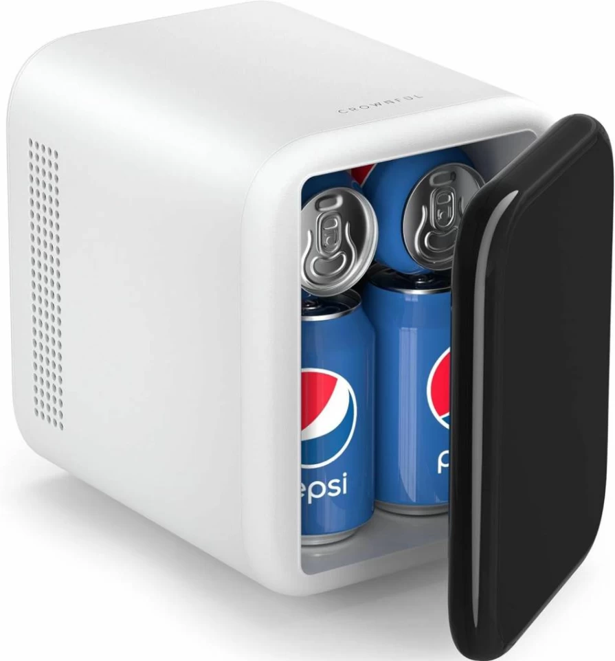 CROWNFUL 4L Portable Mini Fridge - 6 Can AC/DC Cooler & Warmer for Skincare, Food, Drinks in Bedroom, Car, Office, Dorm | ETL Certified Compact Refrigerator (Black)