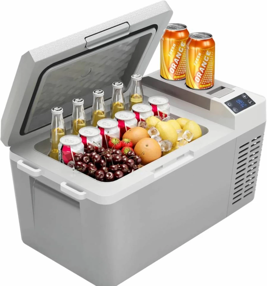 IDEALHOUSE 12V/24V Portable Car Refrigerator 21Qt, 110-240V AC/DC Electric Cooler for Camping, Travel, Truck, RV, Home & Office, Battery Powered Compact Freezer
