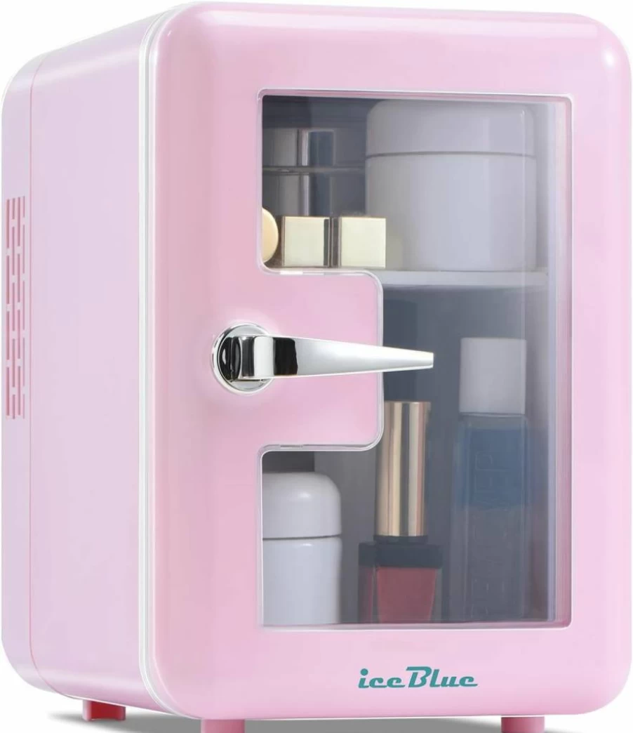 Iceblue 4L Mini Skincare Fridge with Viewing Window - Portable Cooler & Warmer for Cosmetics, Cars, Office, Dorm - Pink Makeup Refrigerator (110V AC/12V DC)