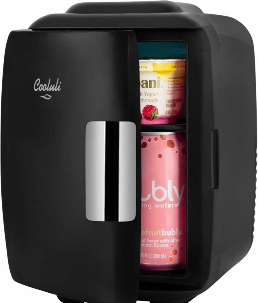 Cooluli 4L Portable Mini Fridge - 12V AC/DC Cooler & Warmer for Drinks, Food, Skincare - USB Option, Black - Ideal for Bedroom, Car, Office & Dorm