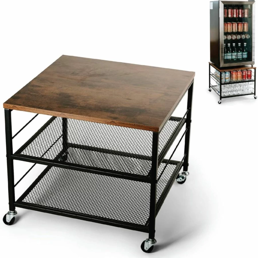 Copper Ridge Design Multi-Purpose Mini Fridge Stand with Storage - Heavy Duty Kitchen Organizer, Beverage Cart, Microwave Stand & End Table for Dorm, Bedroom, Living Room