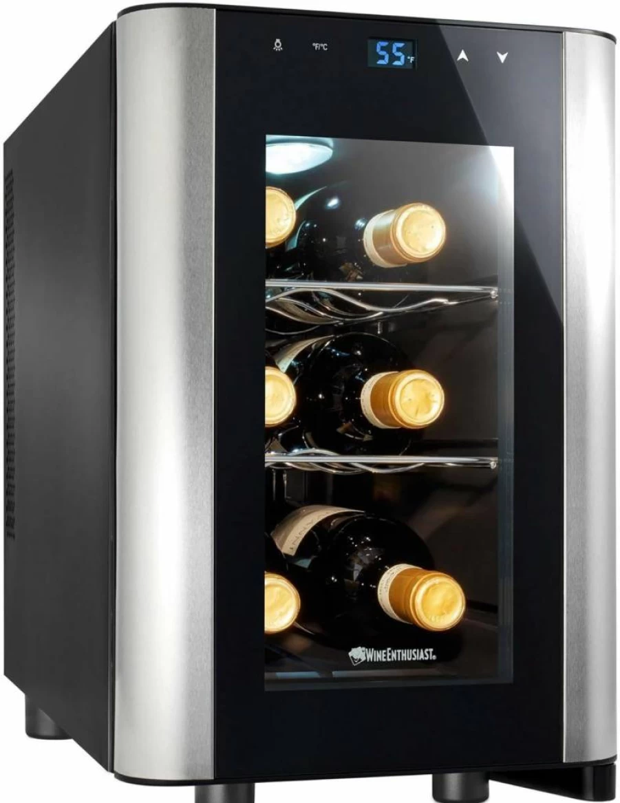 Wine Enthusiast 6-Bottle Compact Wine Cooler - Energy-Efficient Mini Fridge with Digital Temperature Control for Kitchen, Bedroom, or Office