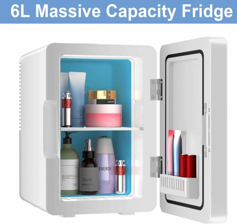 Goodmans 6L Mini Fridge with LED Light - Portable Cosmetic Cooler for Skincare, Makeup, Food, Bedroom, Dorm & Office, Black