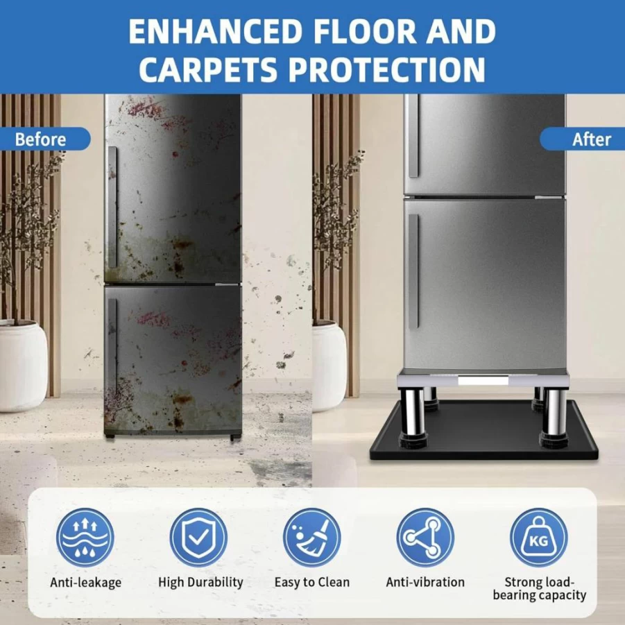 Flamiracle Adjustable Mini Fridge Stand with Non-Slip Silicone Mat, 24x24 Inch Appliance Riser with Stainless Steel Feet for Refrigerator, Washer, Dryer - Leak Protection & Space Saving Solution