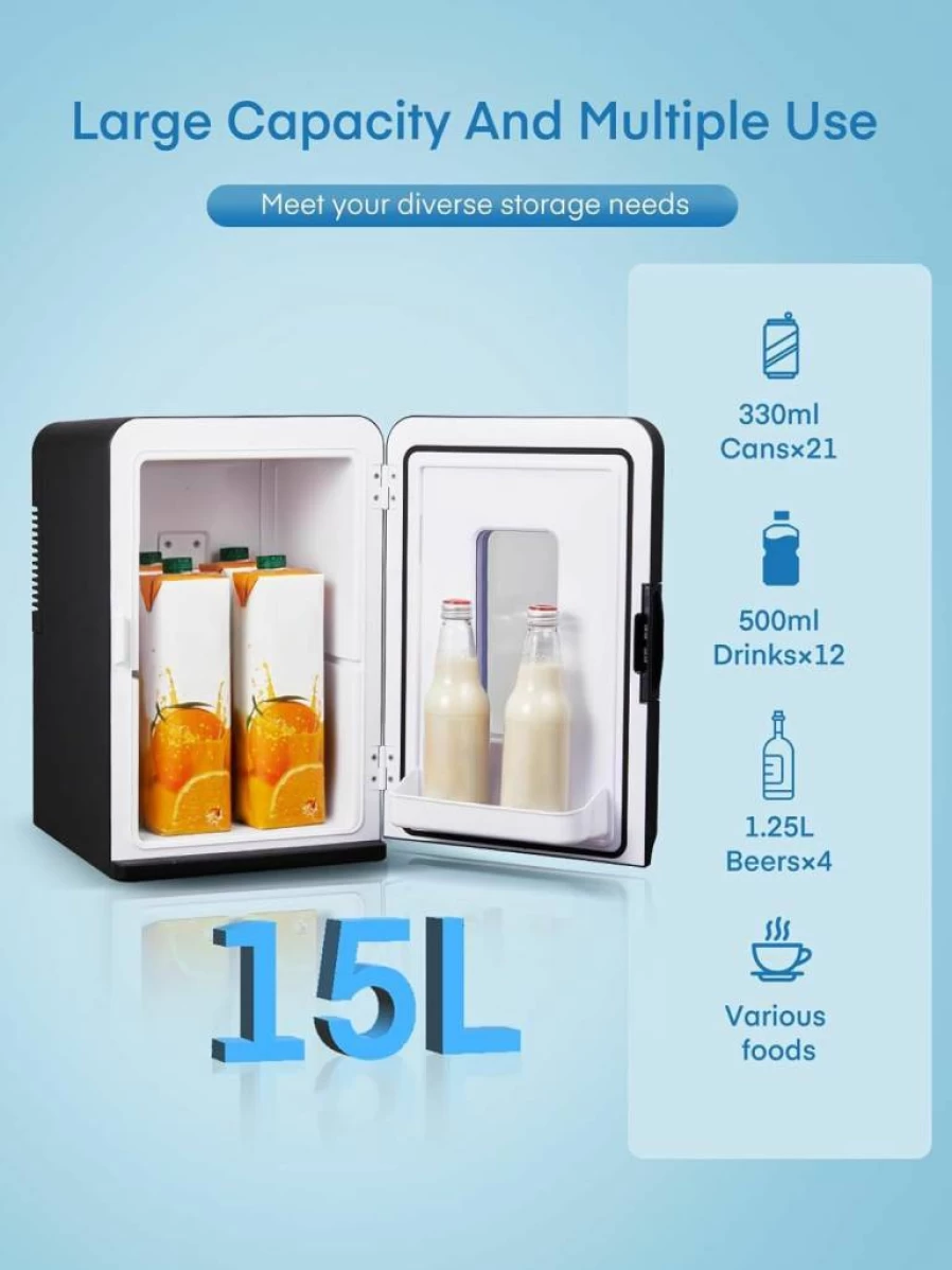 NORTHCLAN 15L Portable Mini Fridge - Thermoelectric Cooler & Warmer for Bedroom, Office, Dorm, Car - Skincare, Drinks, Food, Makeup - 110V/12V Power