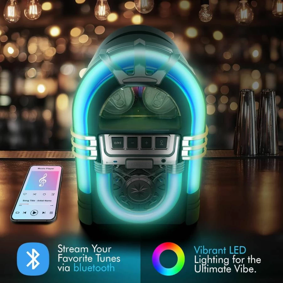 PROSCAN PM1S157 6-Can Mini Bluetooth Beverage Cooler with Built-in Speaker, Portable Fridge for Home, Office, Dorm, AC/Car Power, Removable Shelf, Multicolor