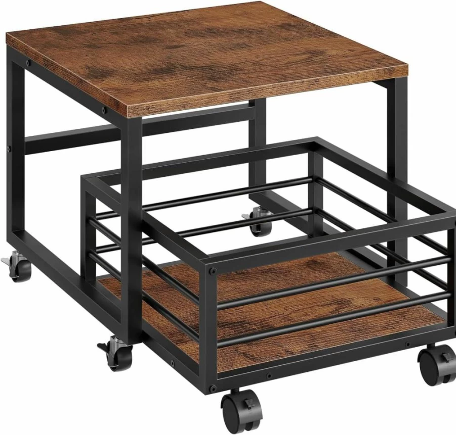 HOOBRO Mini Fridge Stand with Wheels - Adjustable Metal Cabinet with Storage Basket for Home, Office, Dorm - Rustic Brown & Black BF155TL01