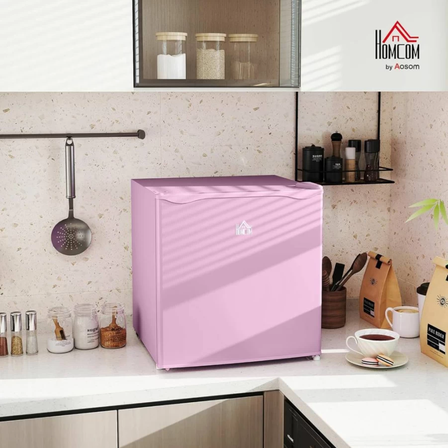 HOMCOM 1.1 Cu.Ft Pink Mini Freezer for Countertop, Compact Upright Freezer with Removable Shelves & Reversible Door, Ideal for Home, Dorm, Apartment, Office