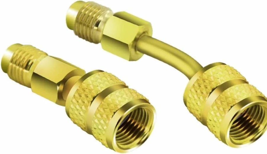 Apeixoto R410A AC Adapter - 5/16" SAE Female Quick Coupler & 1/4" SAE Male Flare Fitting for HVAC Refrigeration - Brass Straight/Angled Connectors