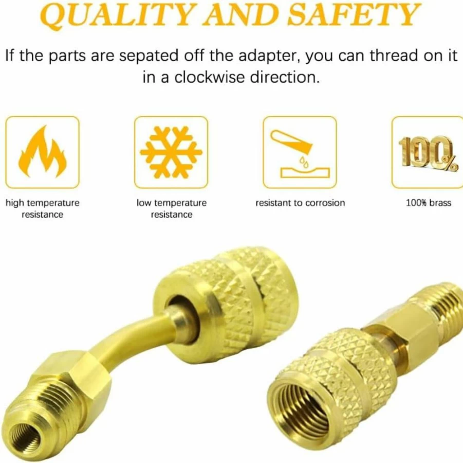 Apeixoto R410A AC Adapter - 5/16" SAE Female Quick Coupler & 1/4" SAE Male Flare Fitting for HVAC Refrigeration - Brass Straight/Angled Connectors