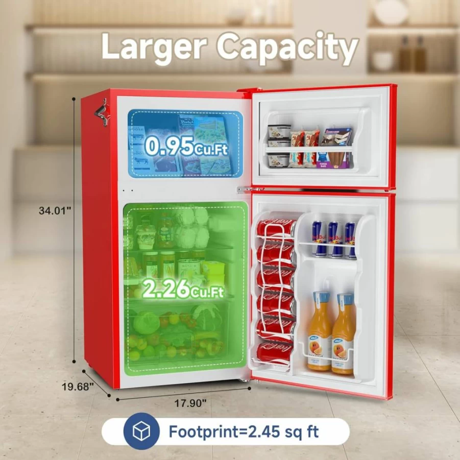 BANGSON 3.2 Cu.Ft Mini Fridge with Freezer - 2 Door Compact Refrigerator for Bedroom, Office, Dorm, Garage, RV (White)