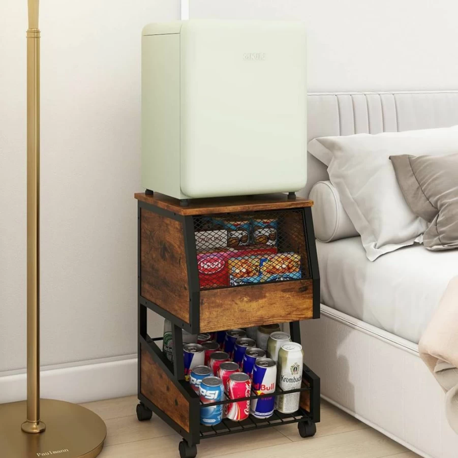 PUNCIA Mini Fridge Stand with Wheels - Compact Refrigerator Cart for Dorm, Office, Bedroom - Beverage Storage Rolling Cooler Table