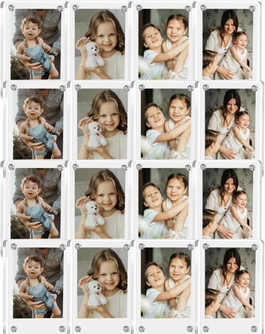 eWonLife 15 Pack Clear Acrylic Magnetic Photo Frames for Refrigerator - 2.36x3.54 Inch Polaroid Instax Mini Picture Frames, High Transparency Double Sided Fridge Magnets